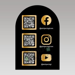 Ahşap Altlıklı Sosyal Medya Akrilik Pleksi QR