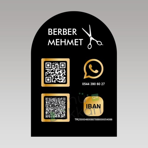 Kuaför - Berber Ahşap Altlıklı Akrilik Pleksi QR